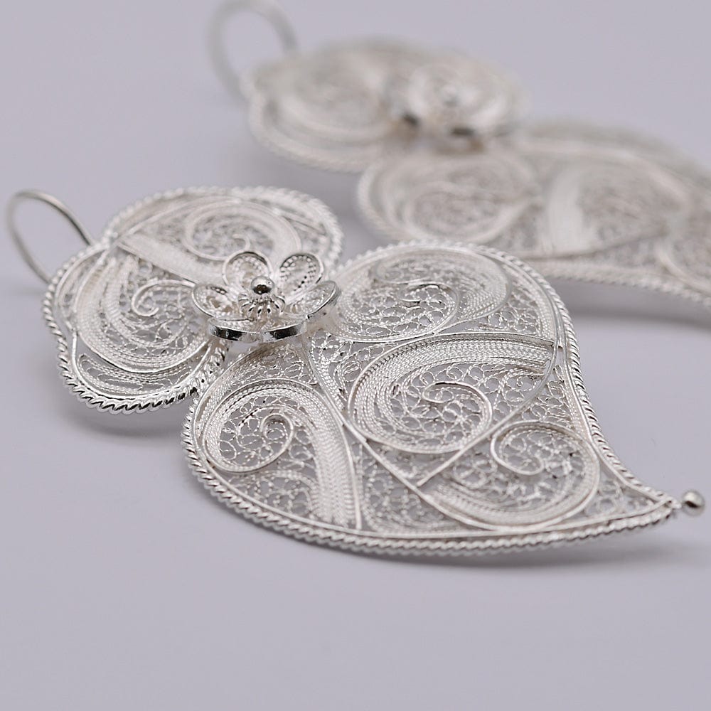 Coração de Viana I Silver Filigree Earrings - 2.6' - Luisa Paixao | USA