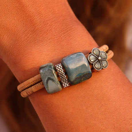 Cork bracelet with Blue Beads