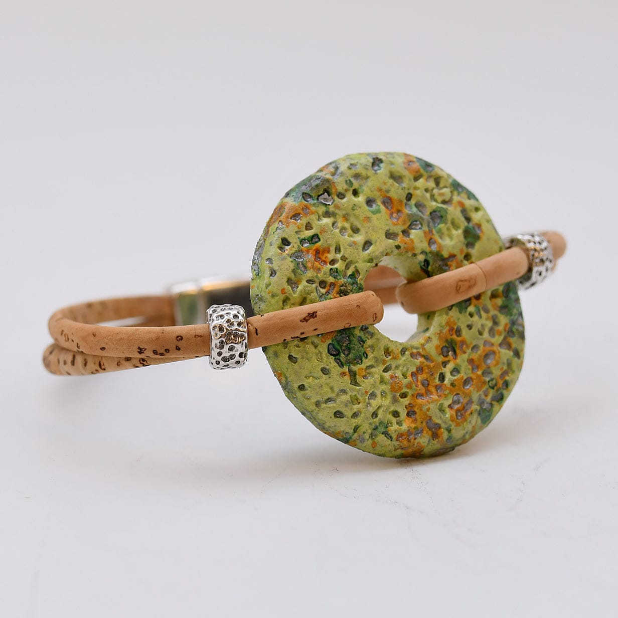 Cork Bracelet with Green Medallion