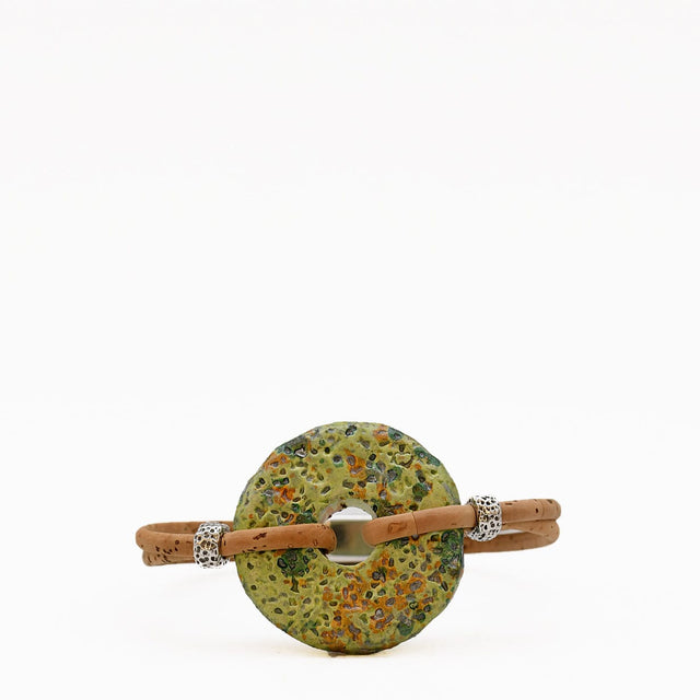 Cork Bracelet with Green Medallion