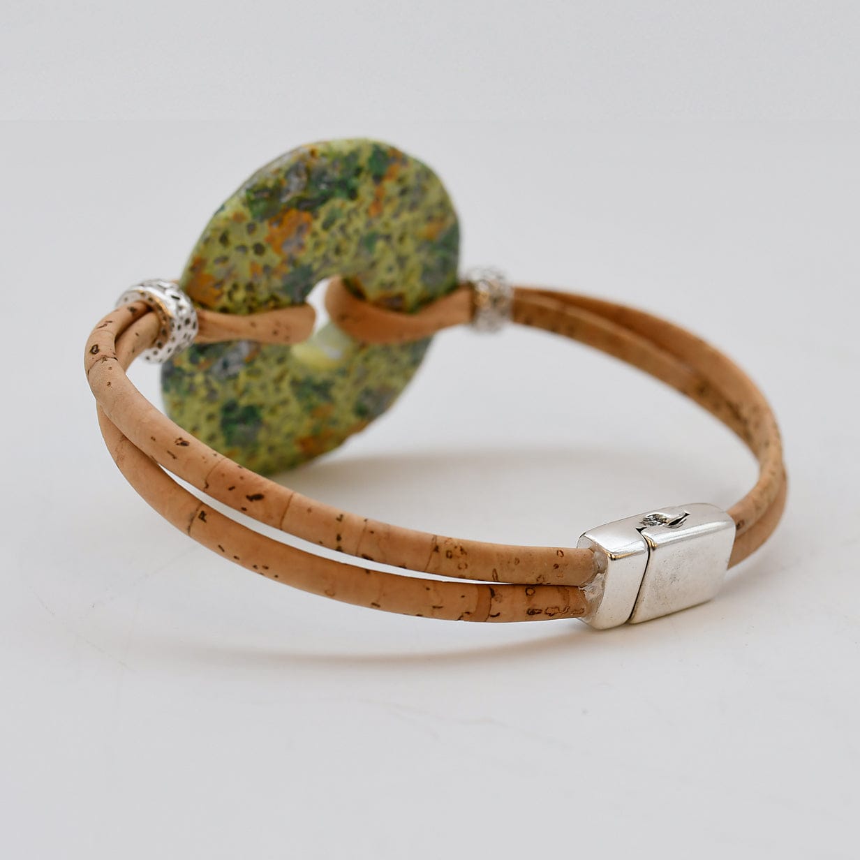 Cork Bracelet with Green Medallion