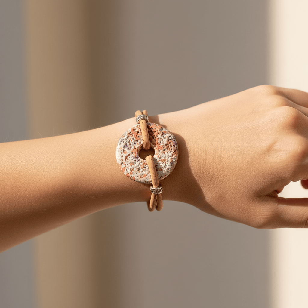 Cork Bracelet with Pink Medallion