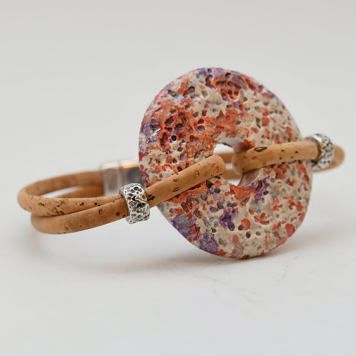 Cork Bracelet with Pink Medallion