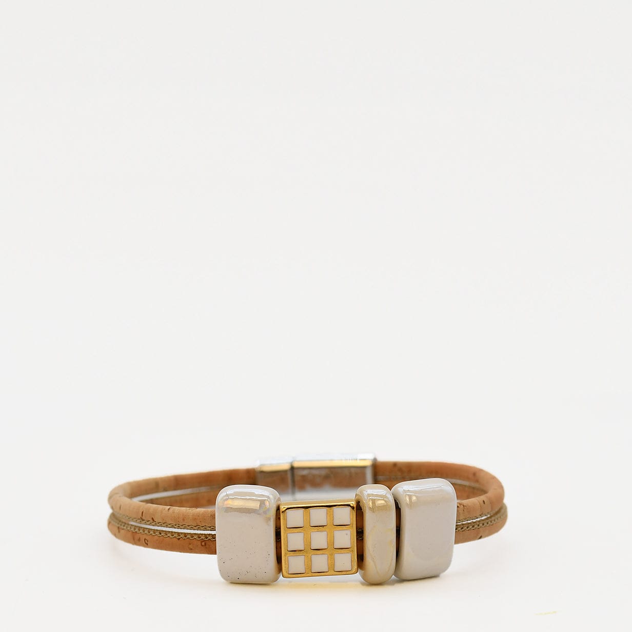 Cork Bracelet with white Beads