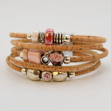 Cork Cuff Bracelet with Pink Beads