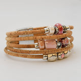 Cork Cuff Bracelet with Pink Beads