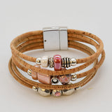 Cork Cuff Bracelet with Pink Beads