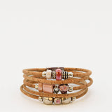 Cork Cuff Bracelet with Pink Beads