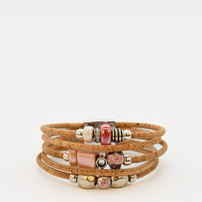 Cork Cuff Bracelet with Pink Beads