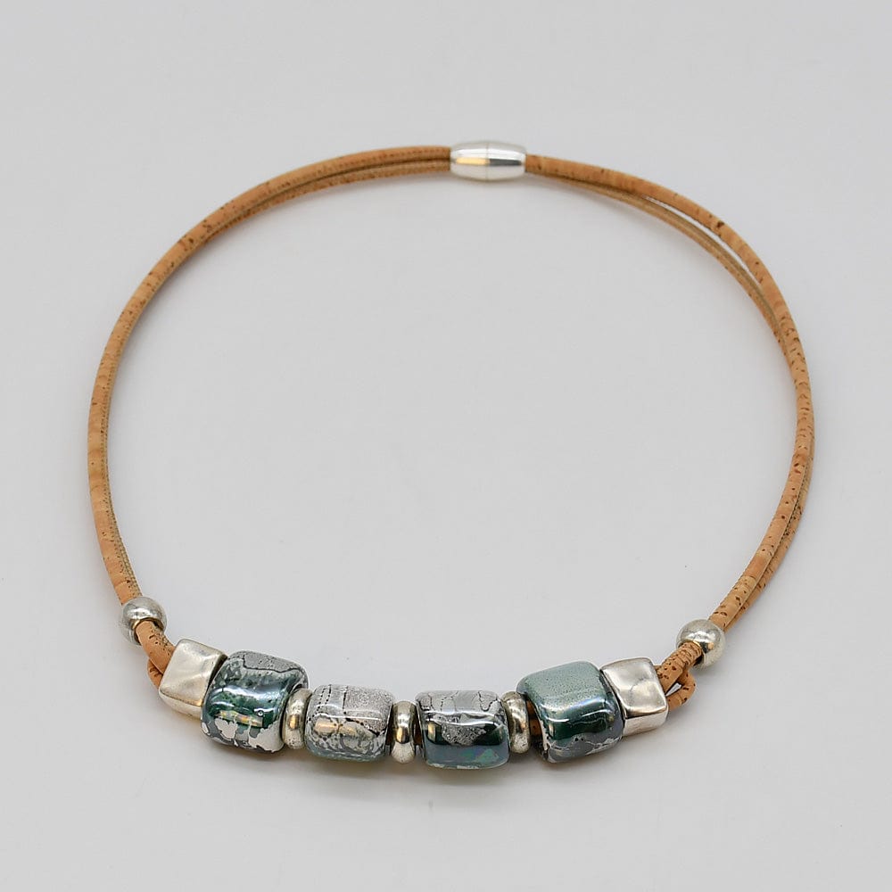 Cork Necklace with 4 Beads - Grey