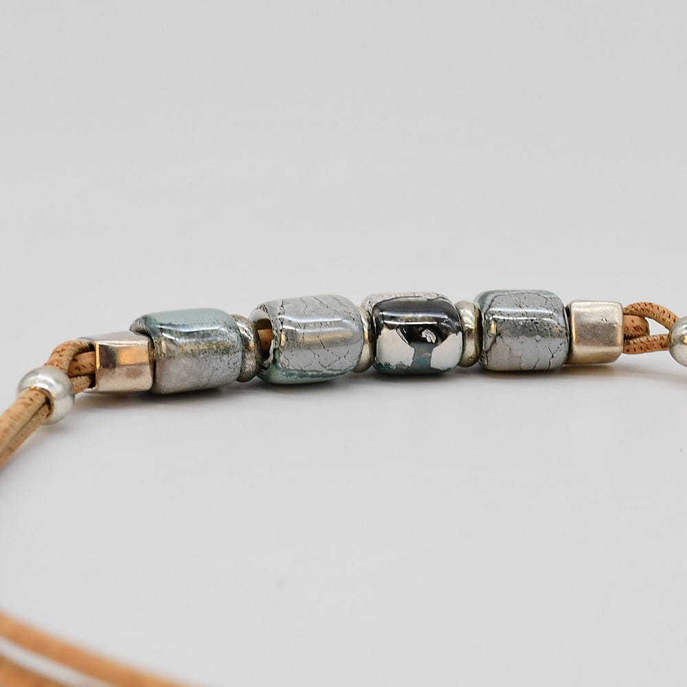 Cork Necklace with 4 Beads - Grey