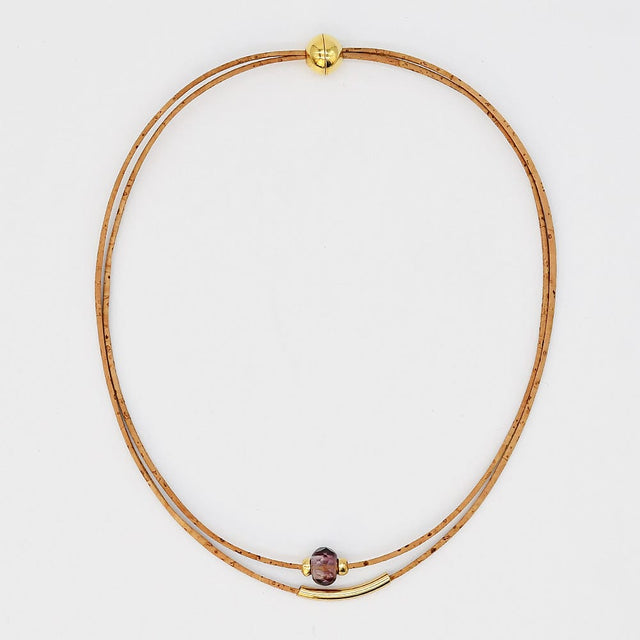 Cork Necklace with Bead - Pink