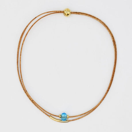 Cork Necklace with Bead - Turquoise