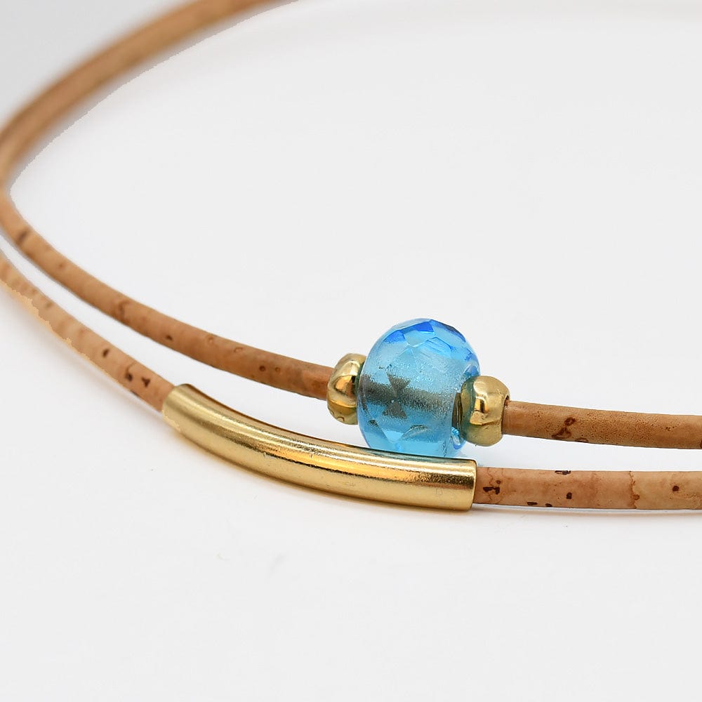 Cork Necklace with Bead - Turquoise