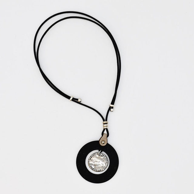 Cork Necklace with Hammered Metal Pendant