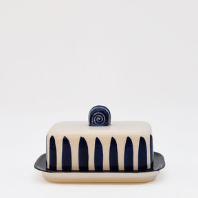 Costa Nova Mar I Striped Ceramic Butter Dish - Blue