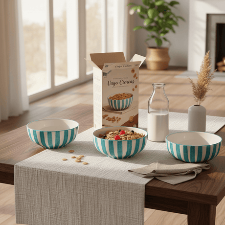 Costa Nova Mar I Striped Ceramic Cereal Bowl 6.3'' - Turquoise