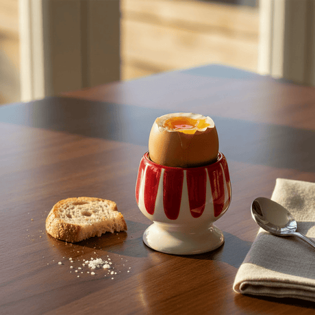 Costa Nova Mar I Striped Ceramic Egg Cup - Red