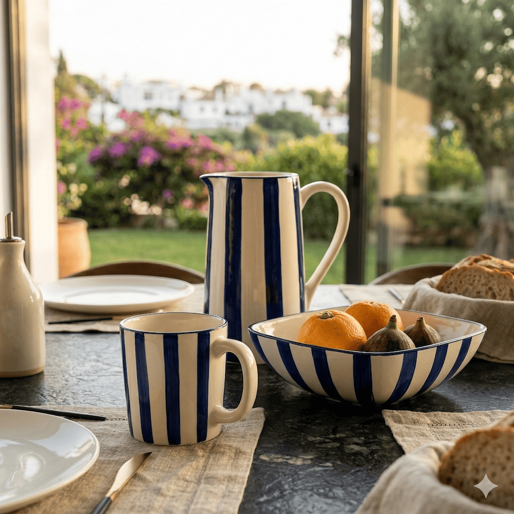 Costa Nova Mar I Striped Ceramic Mug - Blue