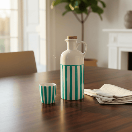 Costa Nova Mar I Striped Ceramic Pitcher 7.1'' - Turquoise