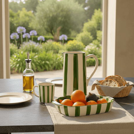 Costa Nova Mar I Striped Ceramic Pitcher - Green