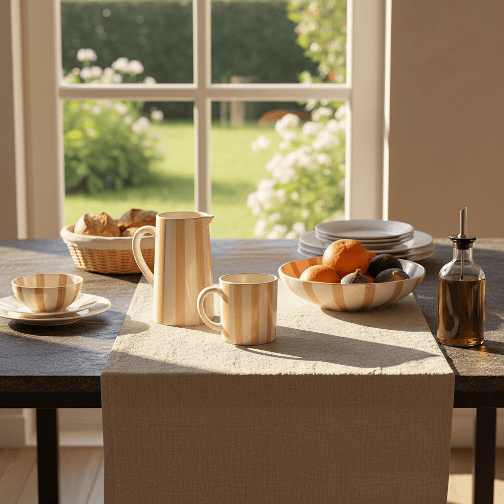 Costa Nova Mar I Striped Ceramic Pitcher - Mocha