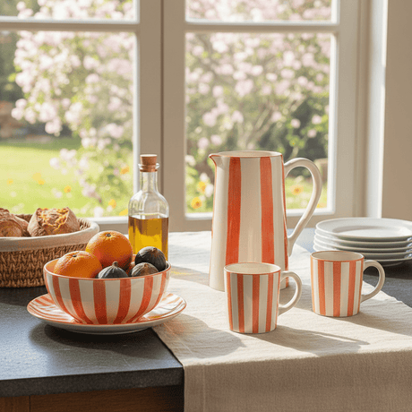 Costa Nova Mar I Striped Ceramic Pitcher - Red