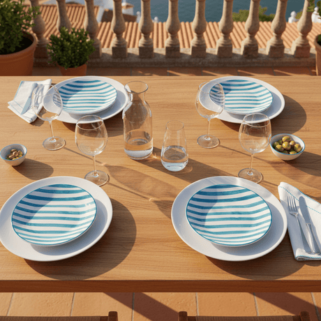 Costa Nova Mar I Striped Ceramic Plate 5.9'' - Turquoise