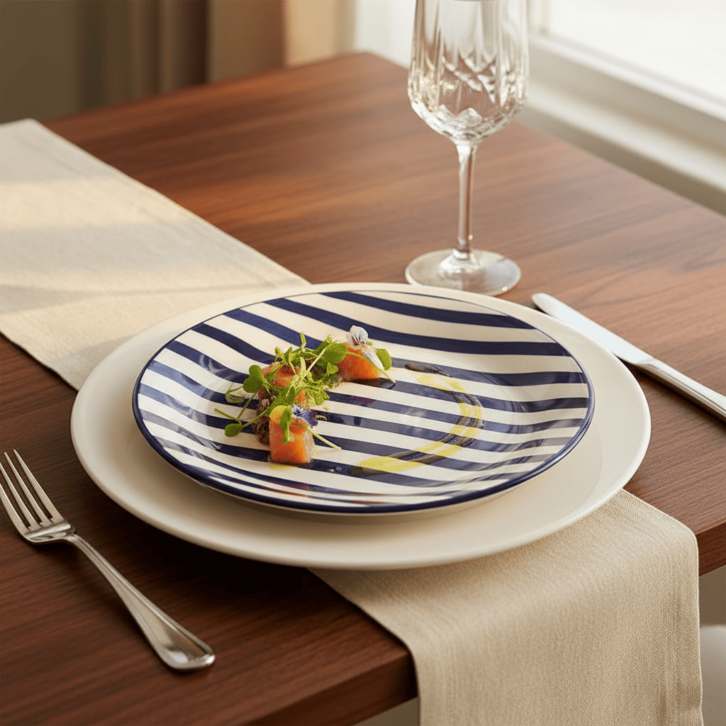 Costa Nova Mar I Striped Ceramic Plate 7.9'' - Blue