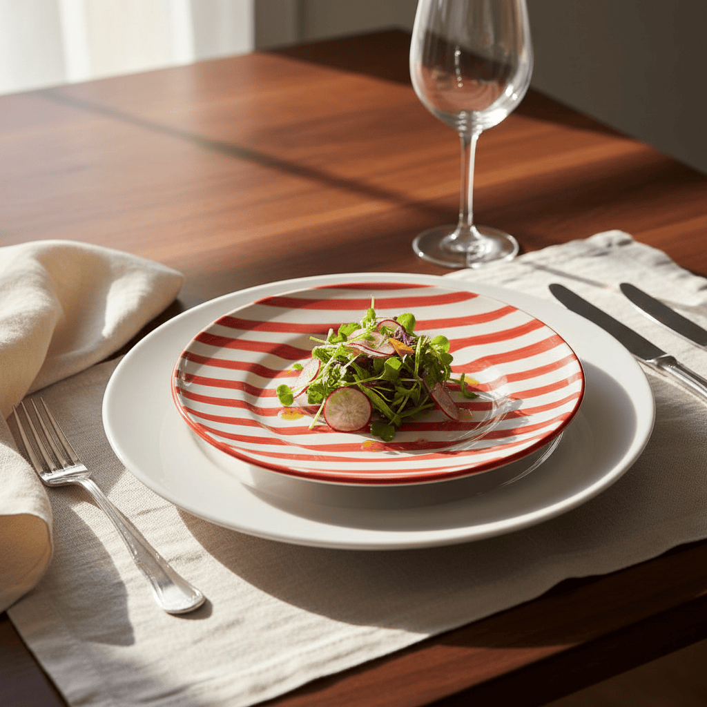 Costa Nova Mar I Striped Ceramic Plate 7.9'' - Red
