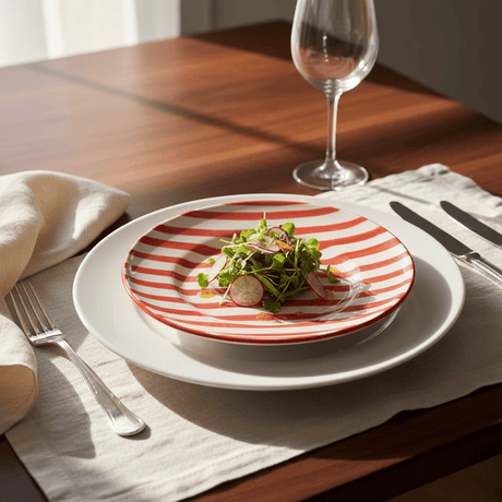 Costa Nova Mar I Striped Ceramic Plate 7.9'' - Red
