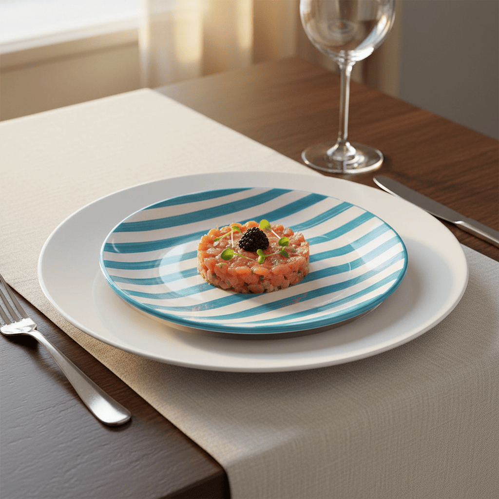 Costa Nova Mar I Striped Ceramic Plate 7.9'' - Turquoise