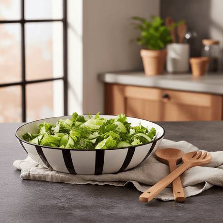 Costa Nova Mar I Striped Ceramic Salad Bowl 9.8'' - Black