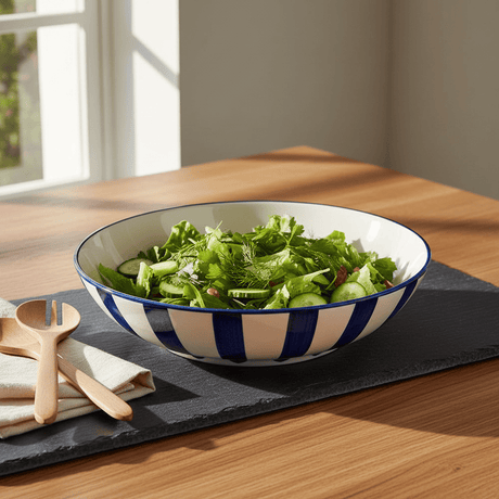Costa Nova Mar I Striped Ceramic Salad Bowl 9.8'' - Blue