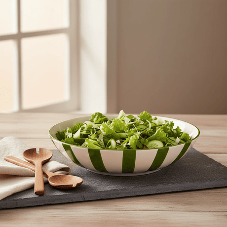 Costa Nova Mar I Striped Ceramic Salad Bowl 9.8'' - Green