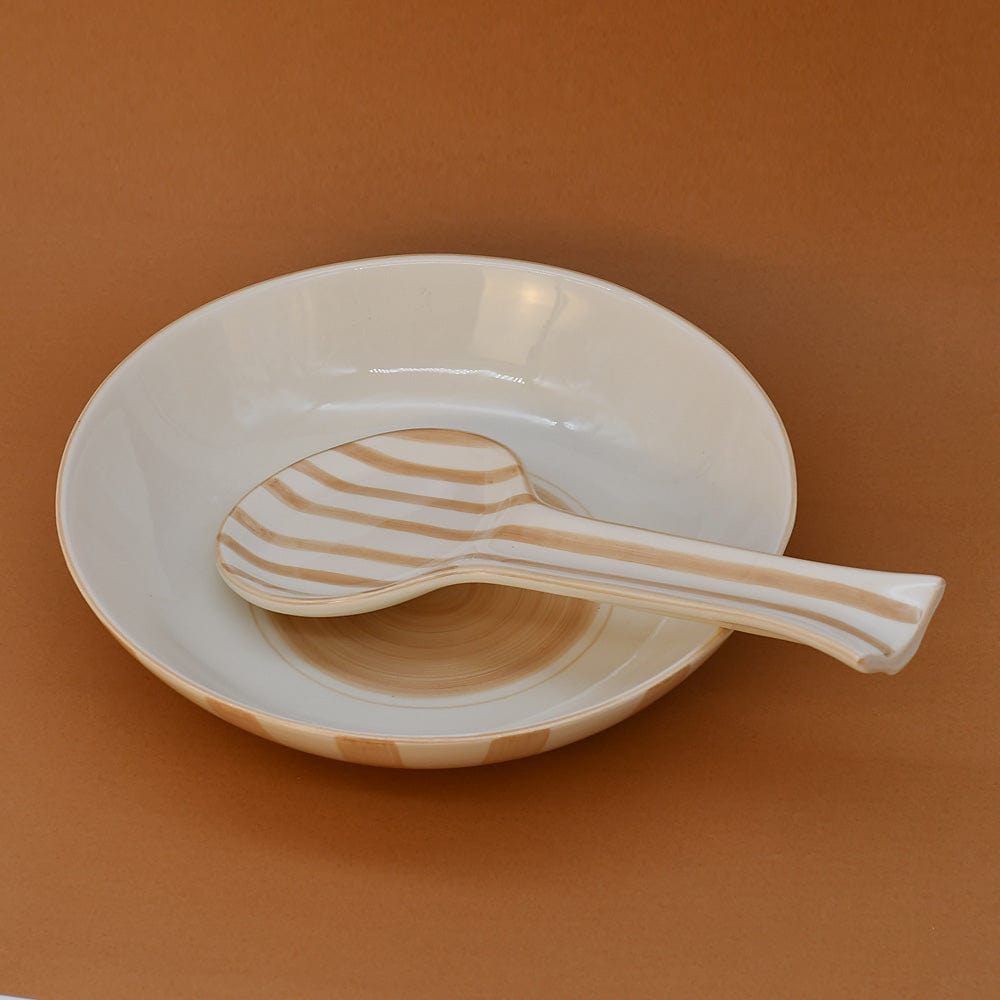 Costa Nova Mar I Striped Ceramic Salad Bowl 9.8'' - Mocha