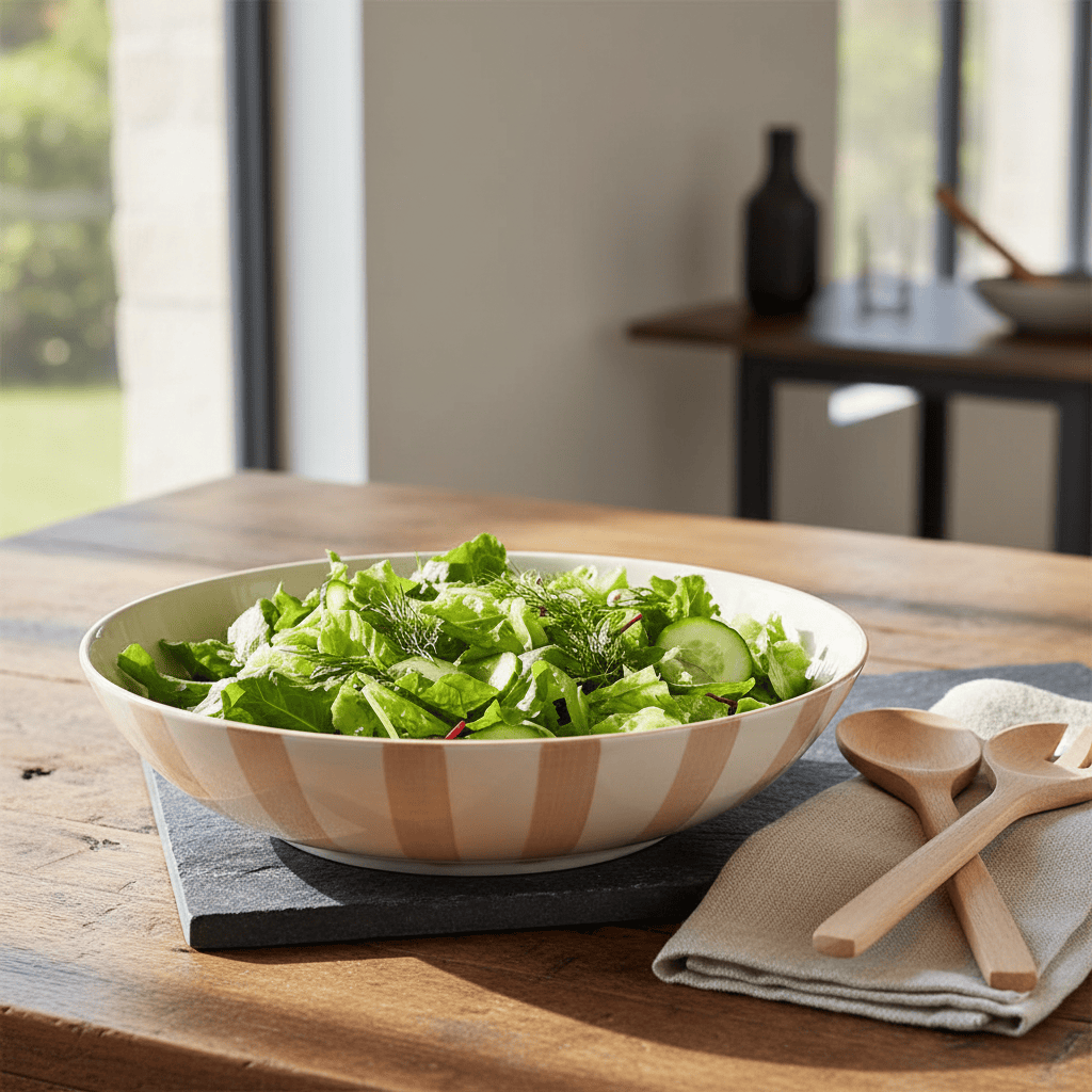 Costa Nova Mar I Striped Ceramic Salad Bowl 9.8'' - Mocha