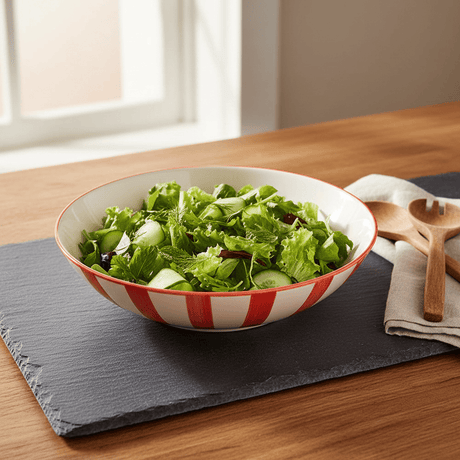 Costa Nova Mar I Striped Ceramic Salad Bowl 9.8'' - Red