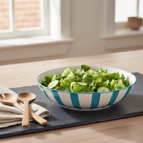 Costa Nova Mar I Striped Ceramic Salad Bowl 9.8'' - Turquoise