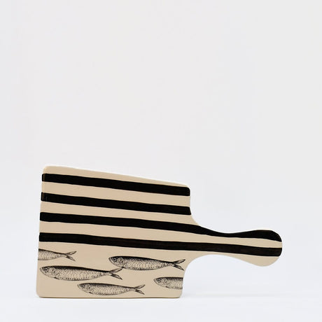 Costa Nova Mar I Striped Ceramic Serving Board - Black