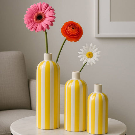 Costa Nova Mar I Striped Ceramic Vase - Yellow