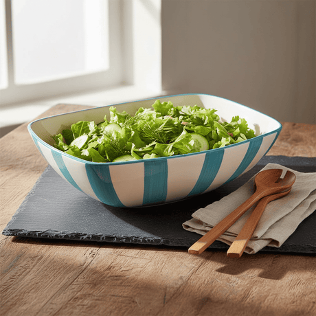 Costa Nova Mar I Striped Salad Bowl 11.0'' - Turquoise