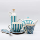 Costa Nova Mar | Striped Ceramic Large Mug - Turquoise