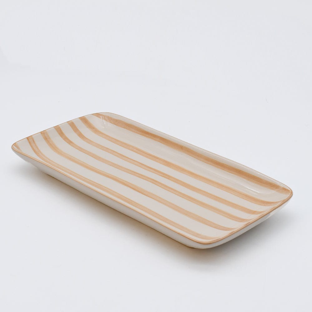 Costa Nova Mar | Striped Ceramic Serving Platter - Mocha