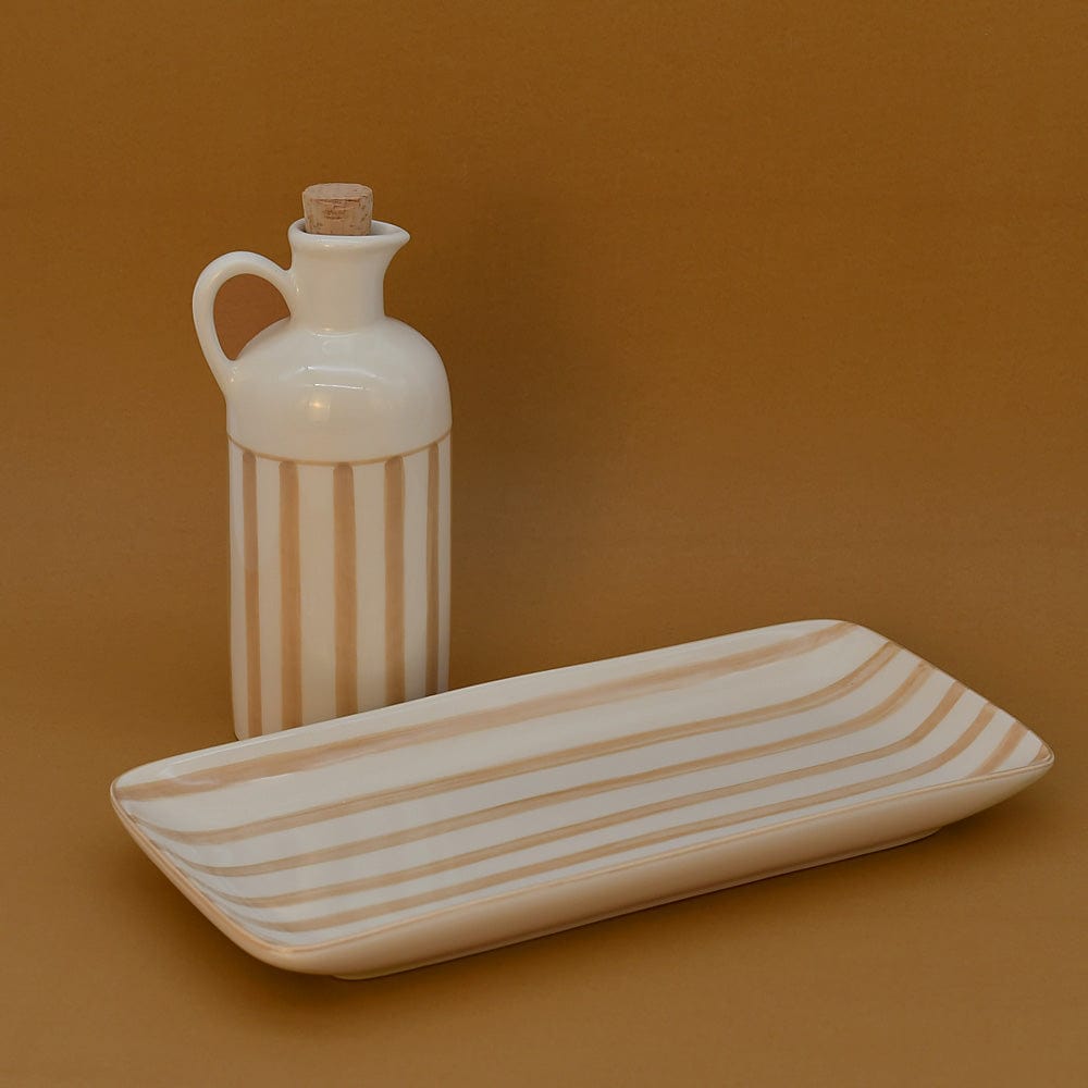 Costa Nova Mar | Striped Ceramic Serving Platter - Mocha