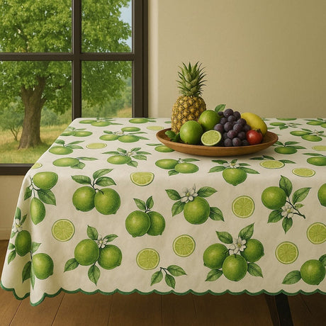 Cotton Tablecloth with Lemon Pattern - Green