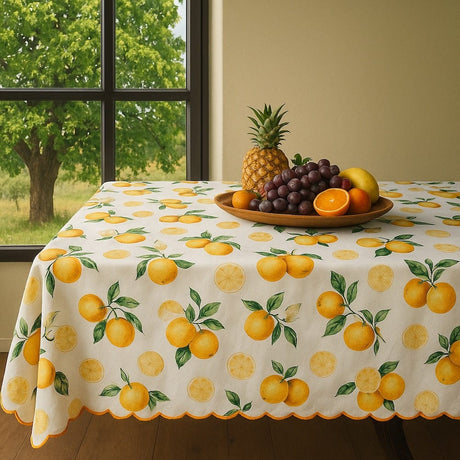 Cotton Tablecloth with Lemon Pattern - Yellow