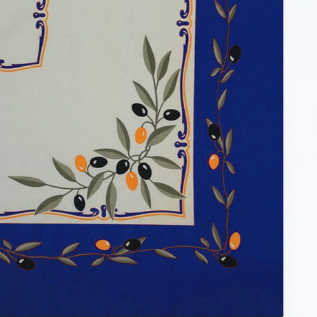 Cotton Tablecloth with Olive Pattern - Blue