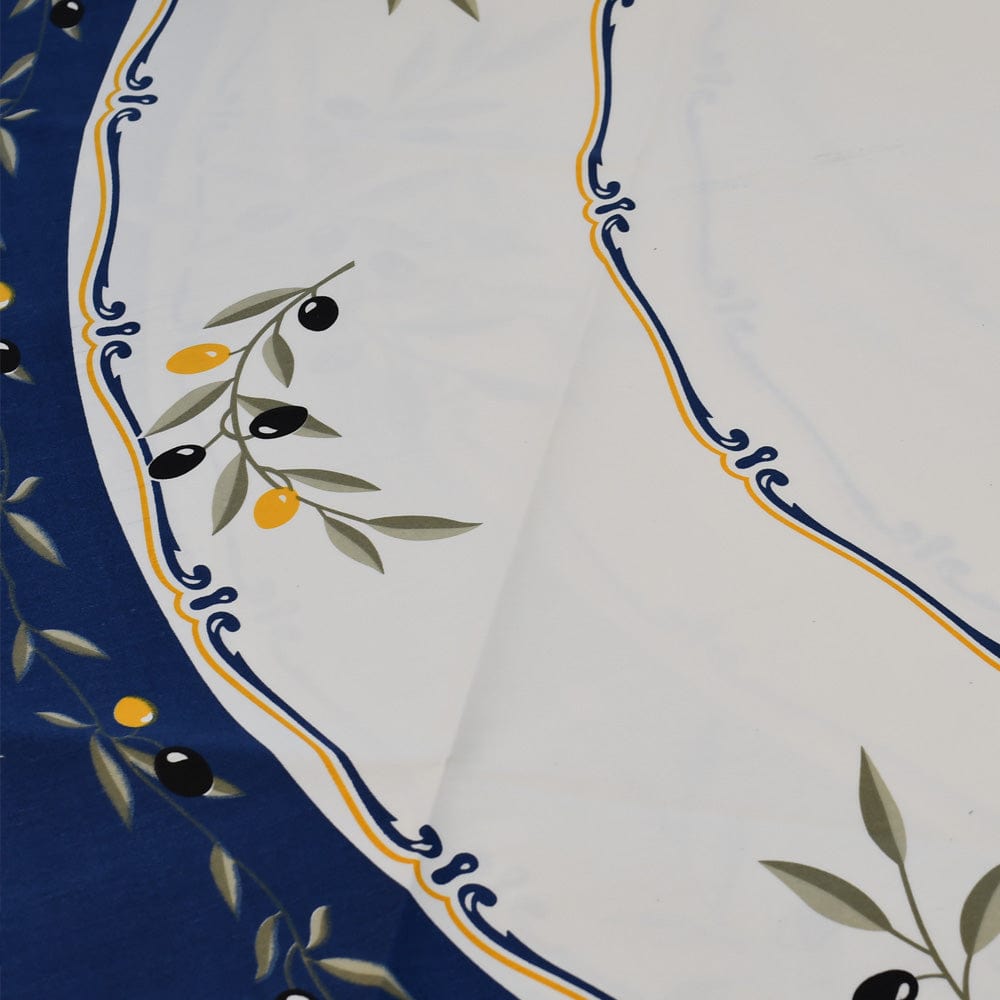 Cotton Tablecloth with Olive Pattern - Blue
