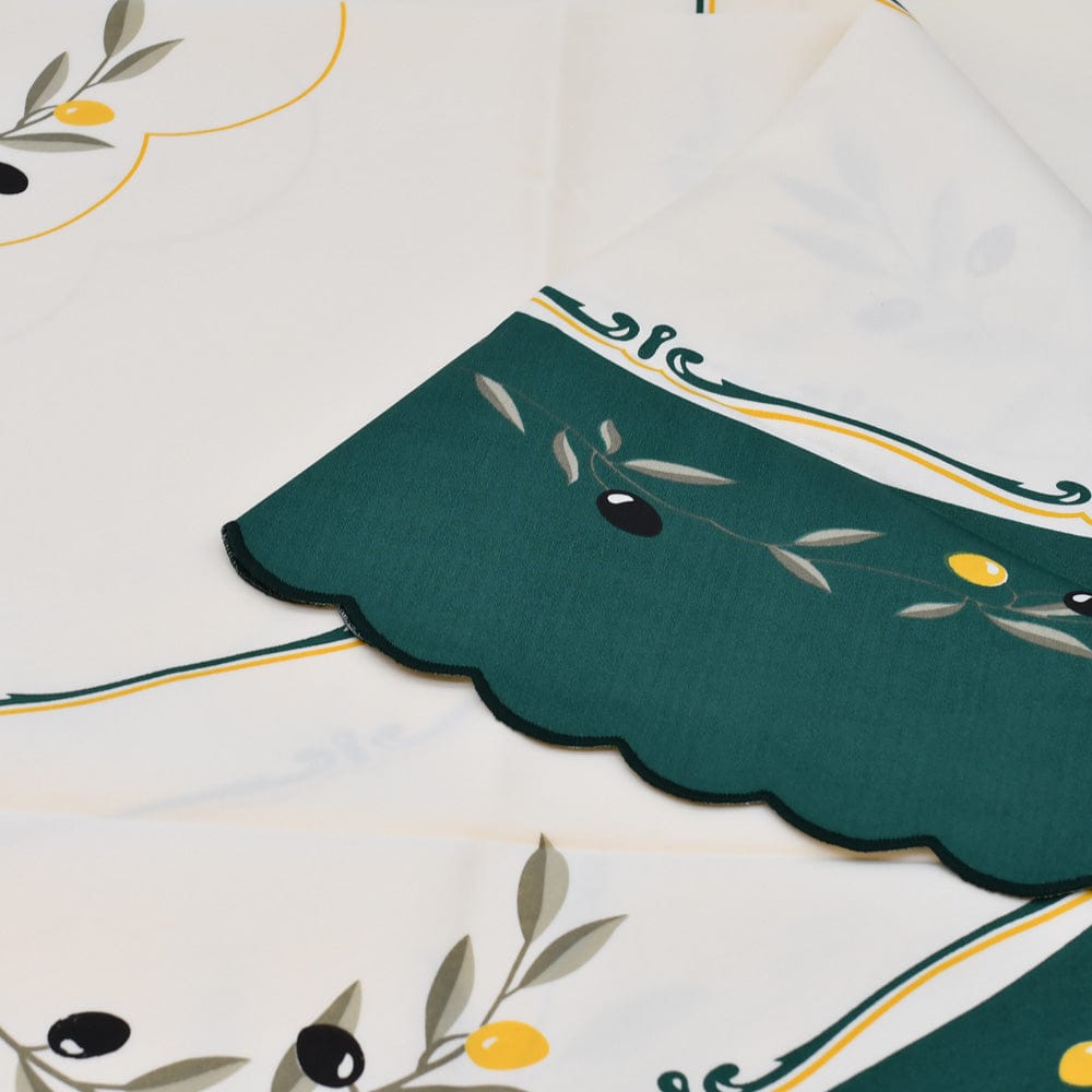 Cotton Tablecloth with Olive Pattern - Green